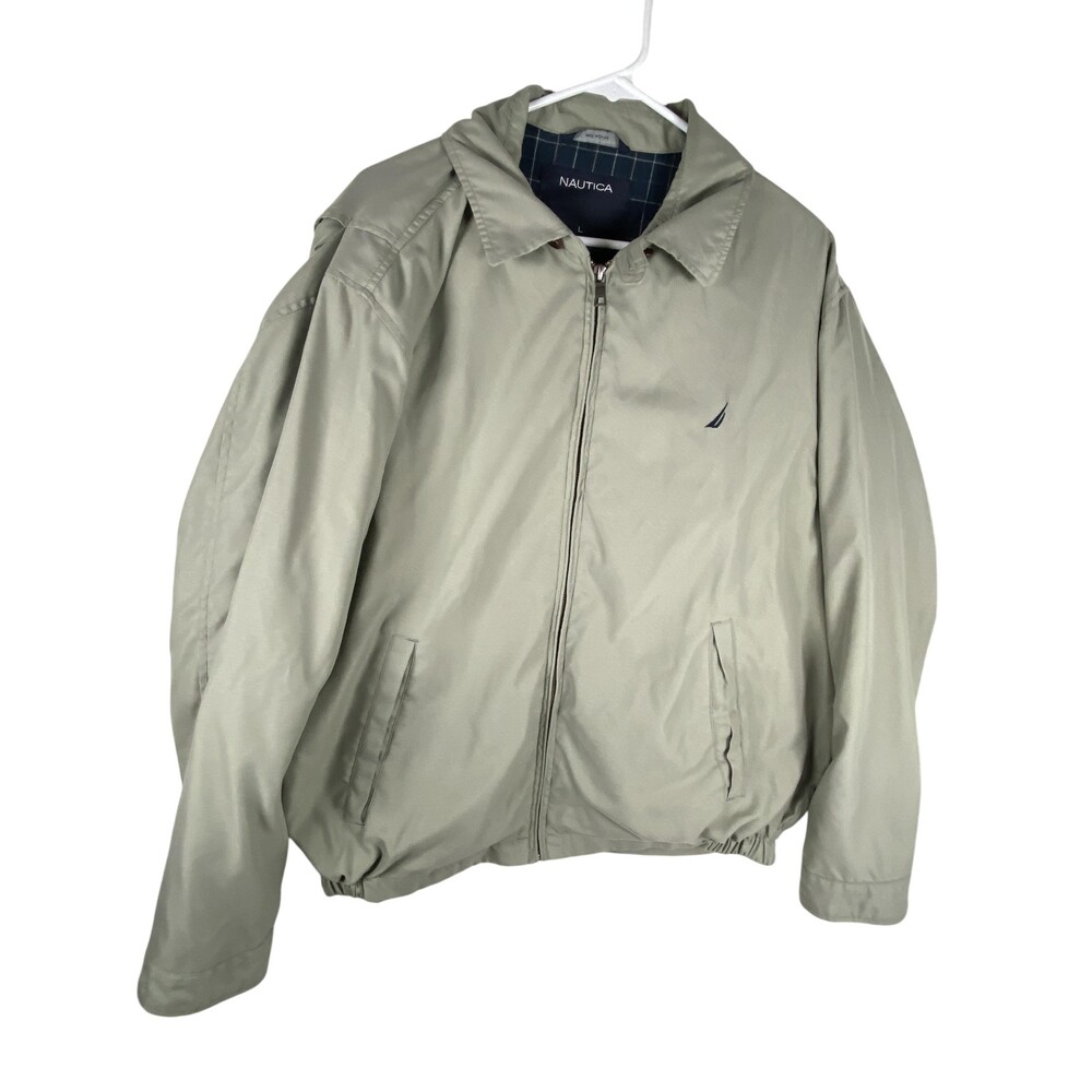 Nautica Jacket Mens Large Green Full Zip Cotton Lined Lightweight Windbreaker